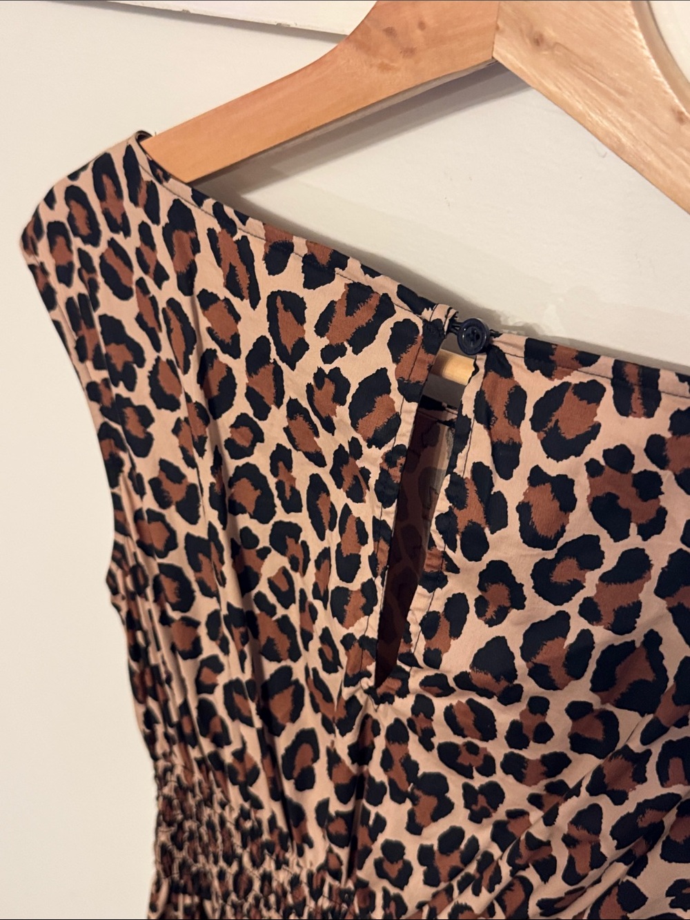 Kate Spade Spotted Leopard Blaire Midi Dress Smocked Waist Tiered Cotton Size M - Picture 8 of 9